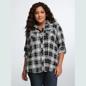Torrid Black And White Plaid Button Down